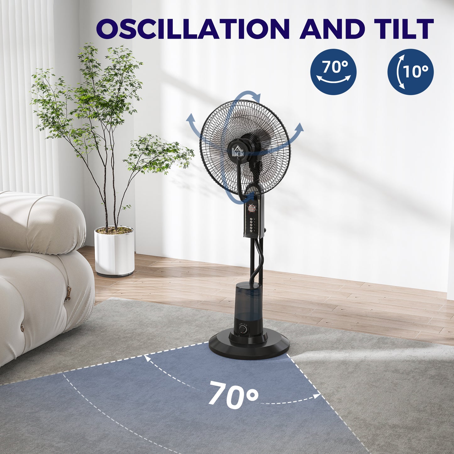 Pedestal Fan with Water Mist Spray, Spray Misting Fan with 70° Oscillation, Tilt Head, 3 Speeds, 3 Modes, Adjustable Mist
