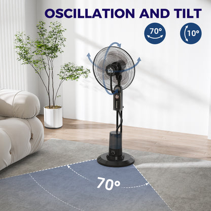 Pedestal Fan with Water Mist Spray, Spray Misting Fan with 70° Oscillation, Tilt Head, 3 Speeds, 3 Modes, Adjustable Mist