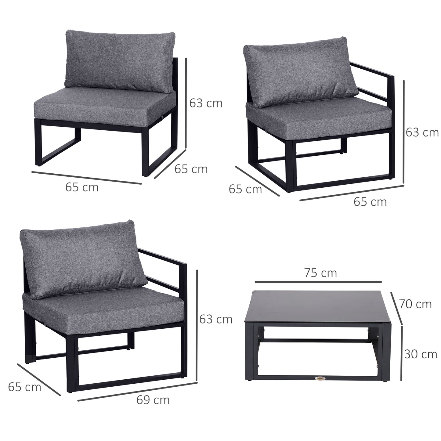 5 Seater Aluminium Garden Furniture Set, Garden Sofa Set with Thick Cushions for Patio and Balcony, Outdoor, Grey
