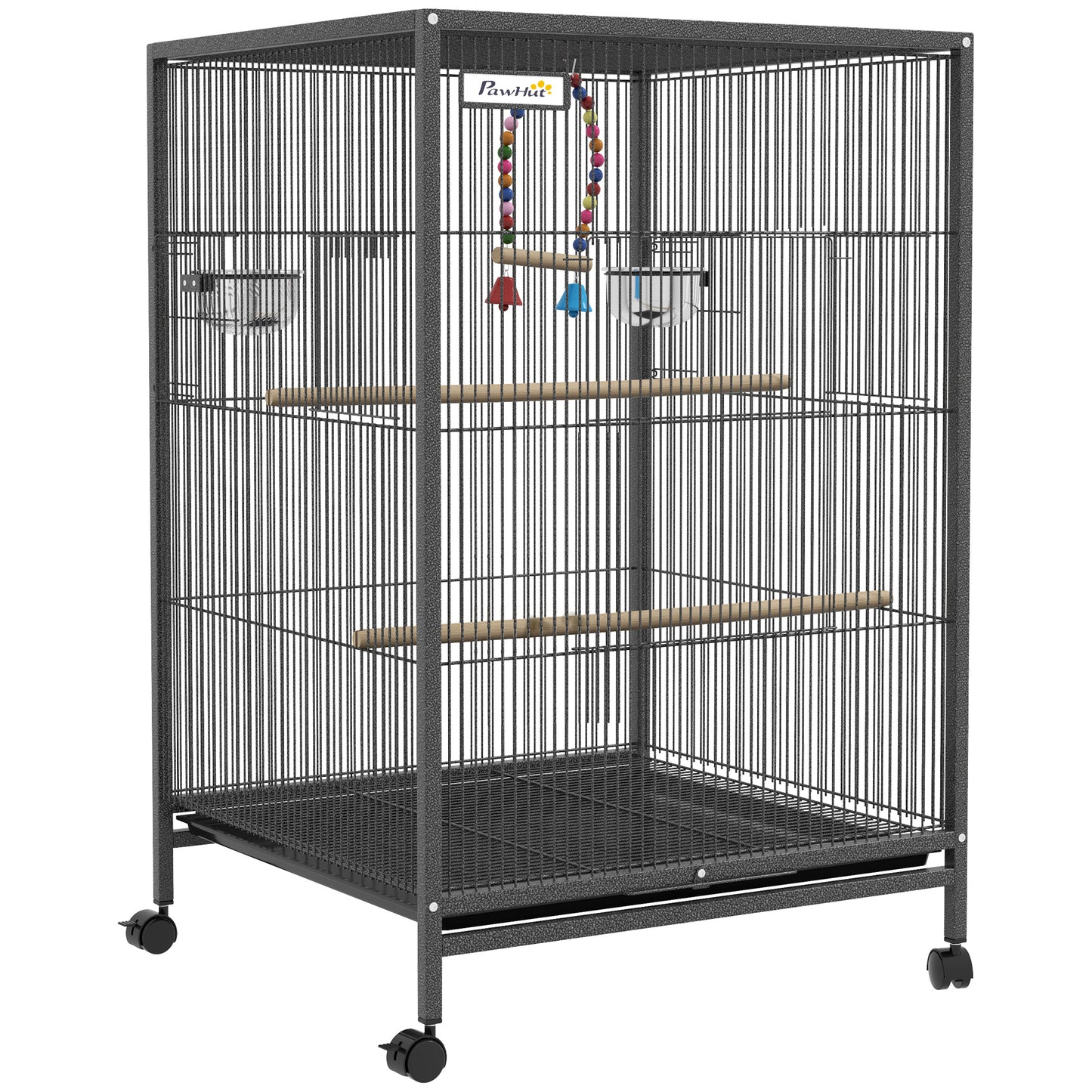 Bird Cage, Budgie Cage, with Rolling Stand, for Small Birds - Grey