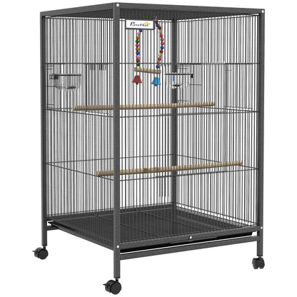 Bird Cage, Budgie Cage, with Rolling Stand, for Small Birds - Grey