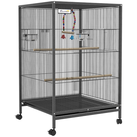 Bird Cage, Budgie Cage, with Rolling Stand, for Small Birds - Grey