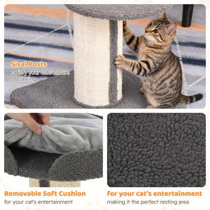 91cm Cat Tree, Cat Tower with Scratching Post, Bed, Perch, Removable Cushion for Indoor Kittens, Grey