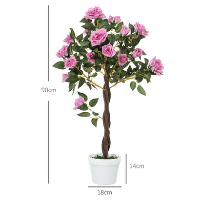 Set of 2 Artificial Plants White Rose Floral in Pot, Fake Plants for Home Indoor Decor, 90cm, Purple