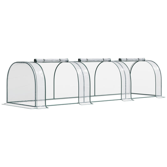 Mini Greenhouse, Small Polytunnel Green House with Zipped Doors, Steel Frame for Garden Patio, 300 x 100 x 80cm, Clear