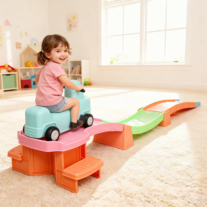 3(m) Four-Piece Ride on Kids Roller Coaster w/ Non-Slip Steps, for Ages 2-5 Years - Orange