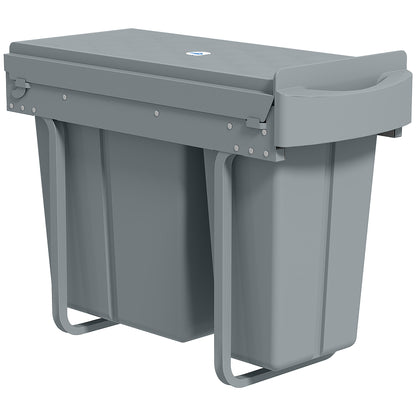 2 Removable Recycling, ContaineUnder-Sink Kitchen Trash Bin, Smooth Slide, Handle, Diamond Pattern Lid, Grey