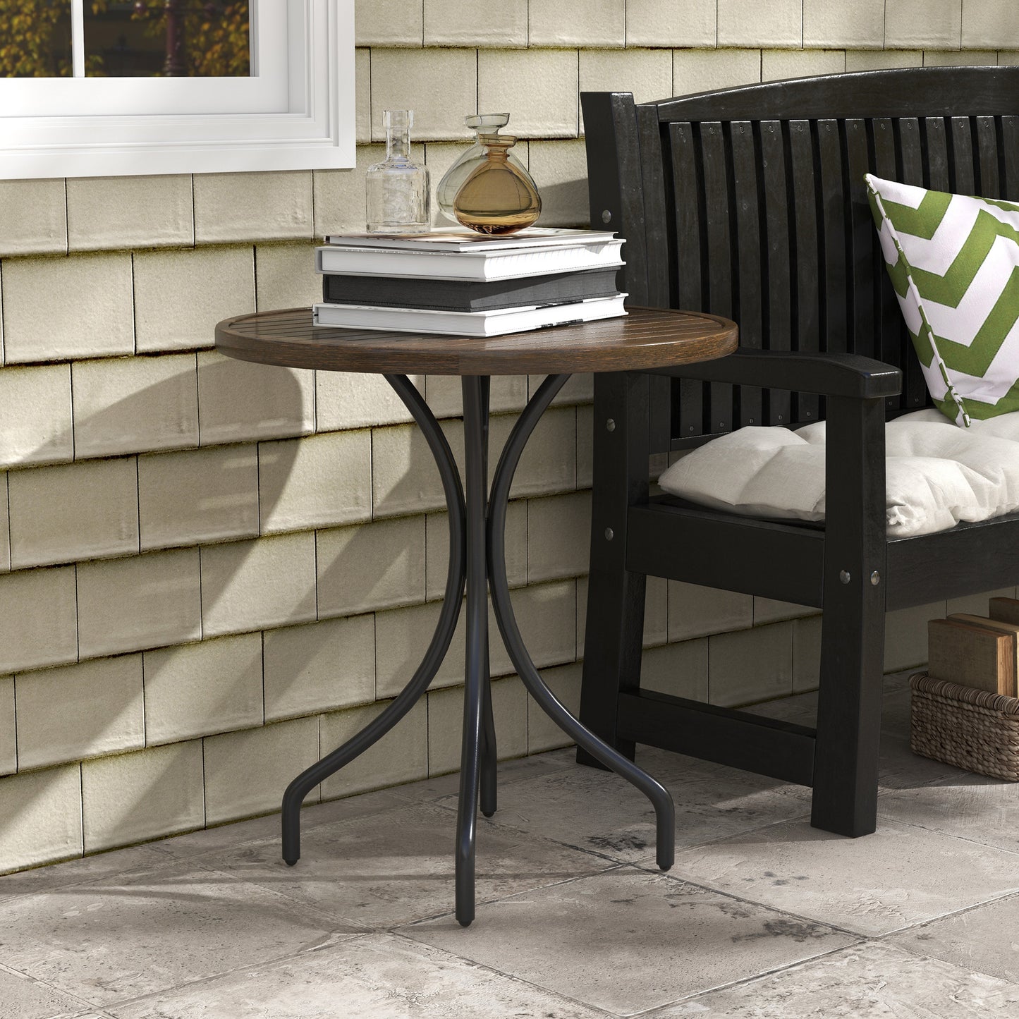 Φ66cm Galvanised Steel Garden Table - Brown