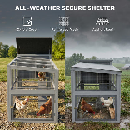 Large Chicken Coop, Wooden Hen House with Covered Run, Nesting Box, Pull-Out Tray, Opening Asphalt Roof