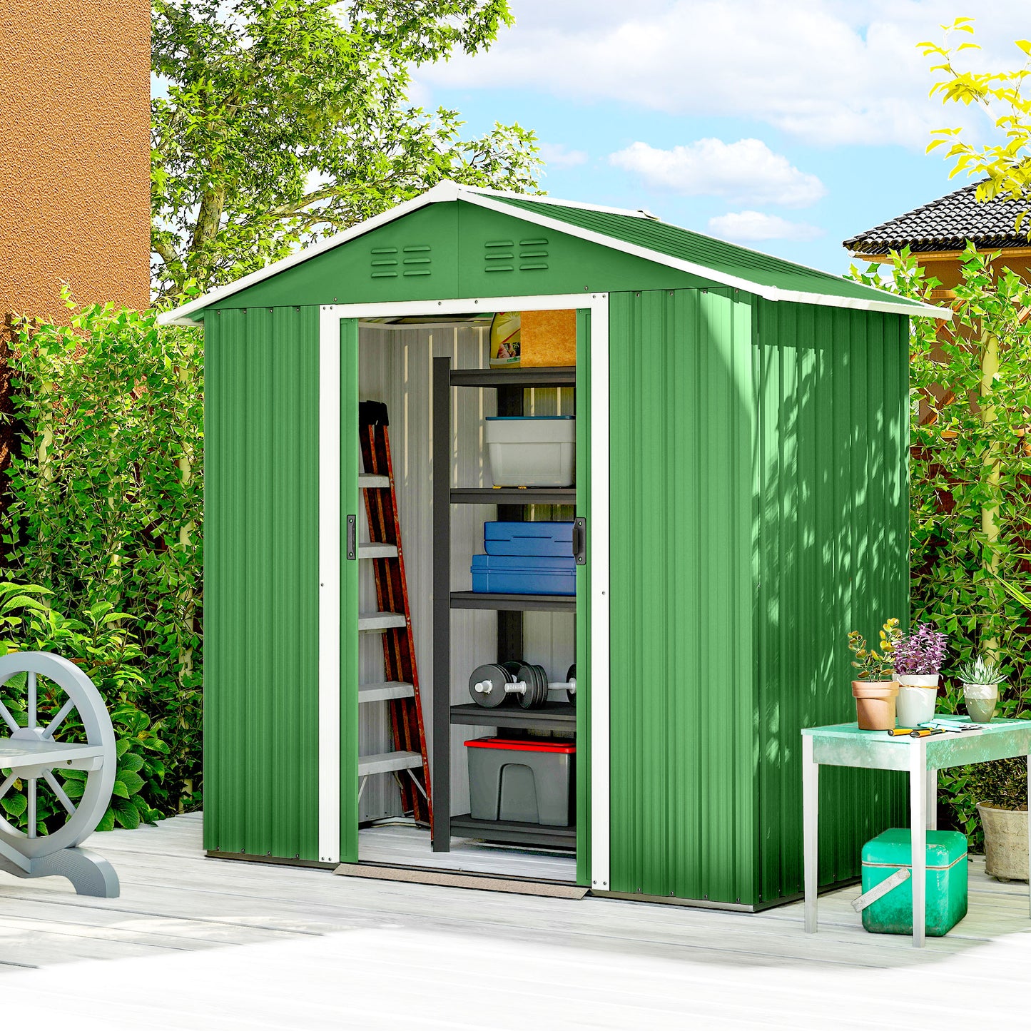 6.5 x 3.5ft Metal Garden Storage Shed - Green
