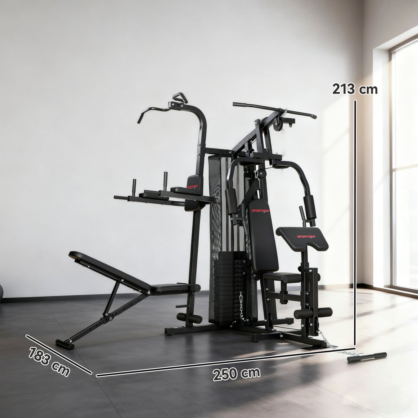 All-in-One Home Gym Machine, Multifunctional Power Cage with 69 kg Weight Stack and Pulley System, Black