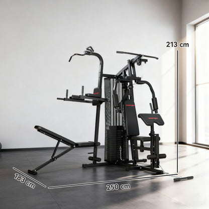 All-in-One Home Gym Machine, Multifunctional Power Cage with 69 kg Weight Stack and Pulley System, Black