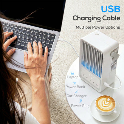 Portable Air Conditioner, 4-in-1 Mini Air Cooler with 3 Wind Speed, 2 Mist Mode, 7 Colour RGB Light, White