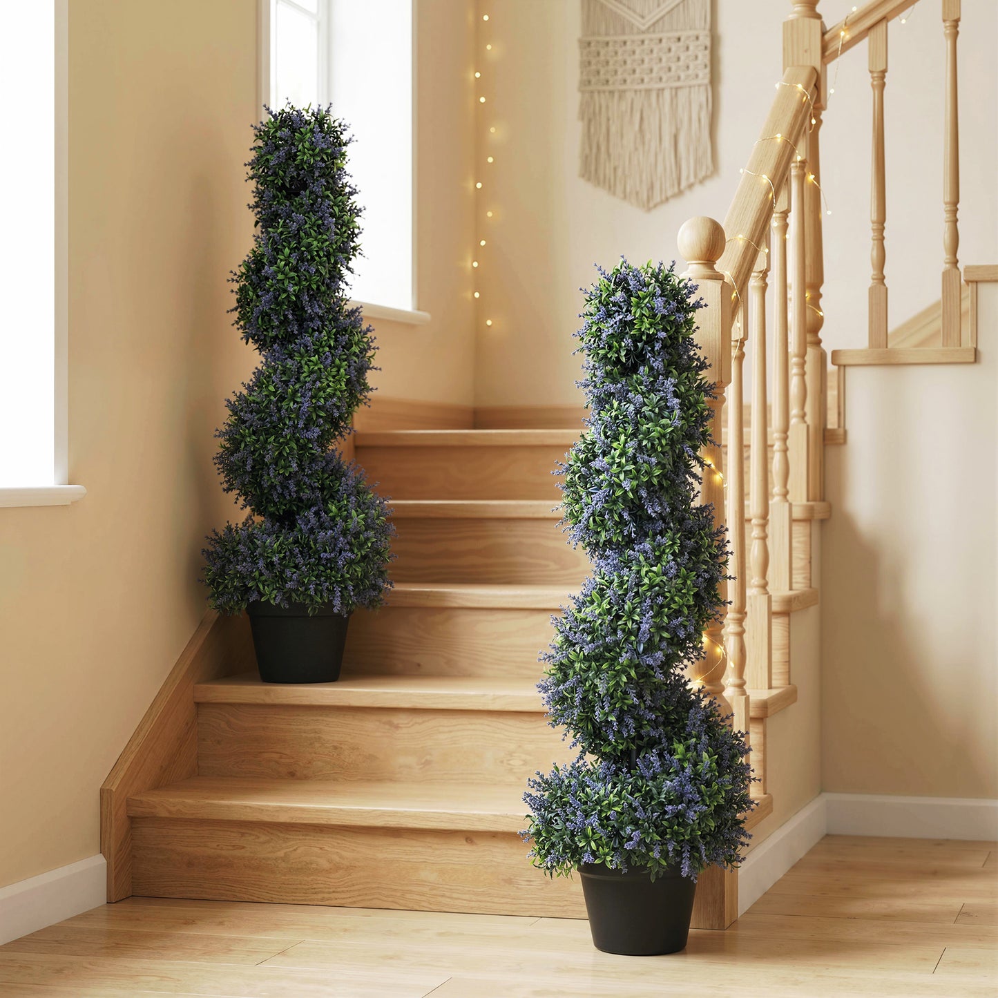 Artificial Lavender Topiary Tree Set of 2, UV Resistant Fake Plants in Pot for Indoor Outdoor Decor, 90 cm, Purple
