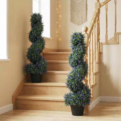 Artificial Lavender Topiary Tree Set of 2, UV Resistant Fake Plants in Pot for Indoor Outdoor Decor, 90 cm, Purple