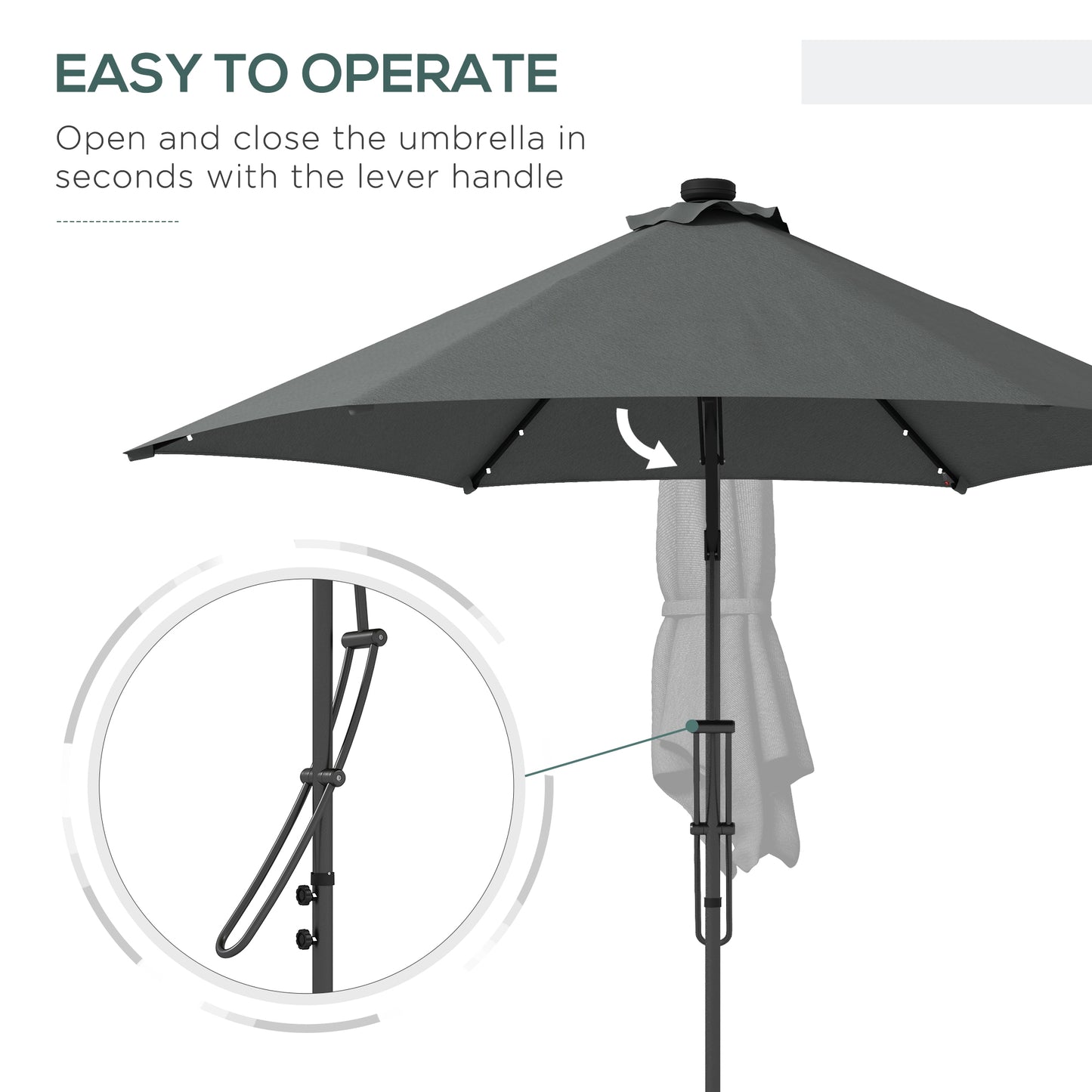 3(m) Solar LED Cantilever Parasol - Dark Grey