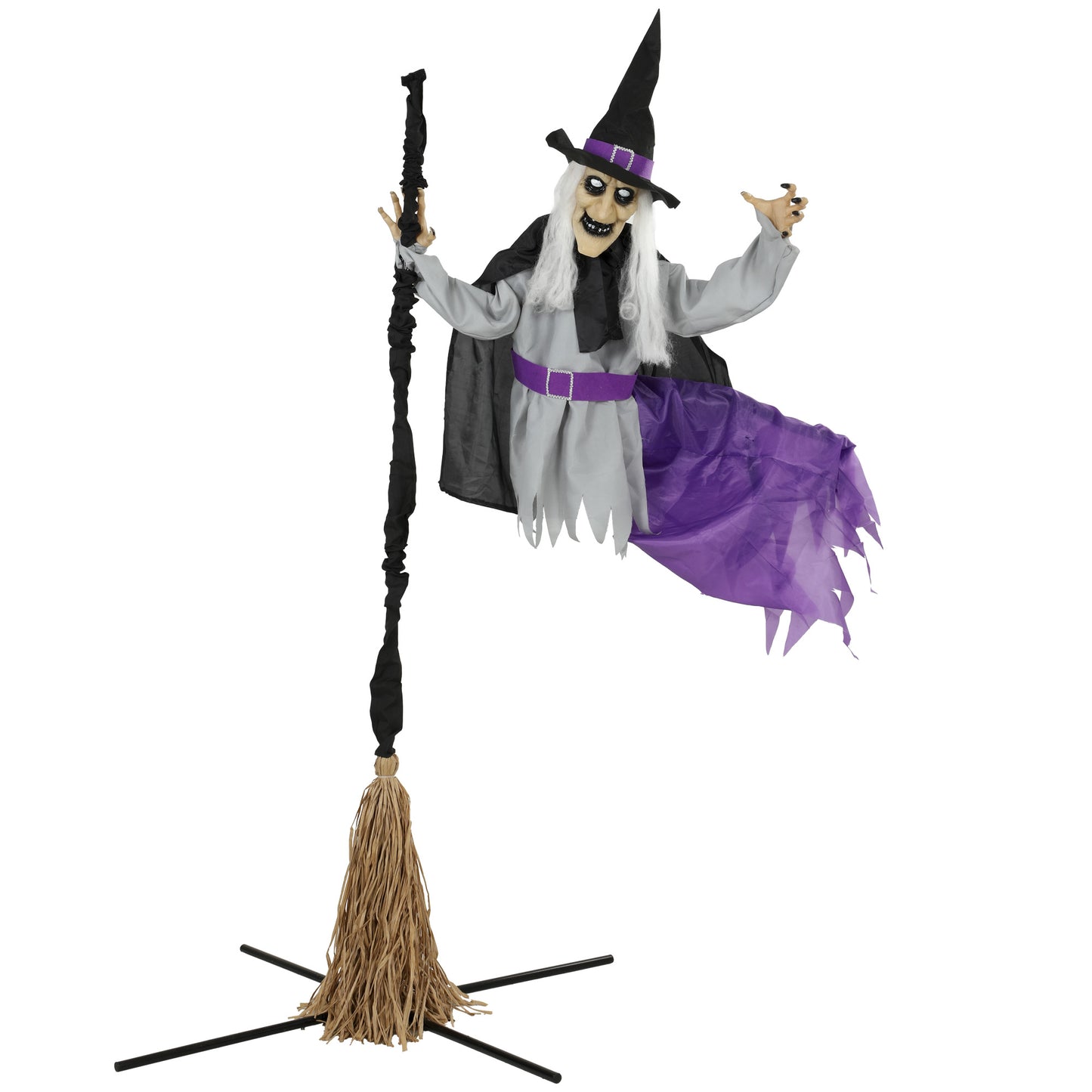 200cm Life Size Animated Flying Witch Halloween Decorations Outdoor Indoor, Scary Halloween Animatronics Decor