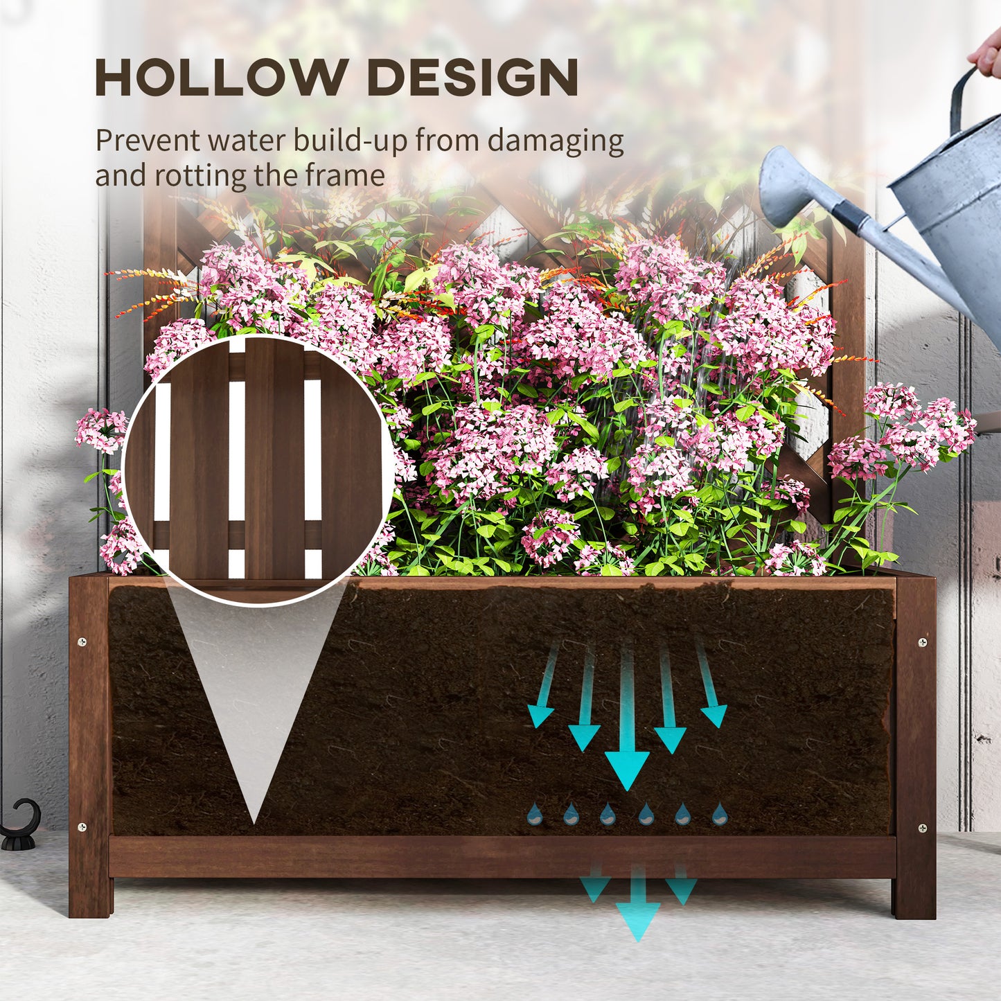 Wooden Planter with Trellis, Freestanding Raised Bed for Garden with Lattice, Outdoor Planter Box for Climbing Plants, Vines