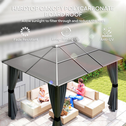 3 x 3.6m Hardtop Gazebo Canopy with Polycarbonate Roof, Aluminium Frame, Permanent Pavilion Garden Gazebo