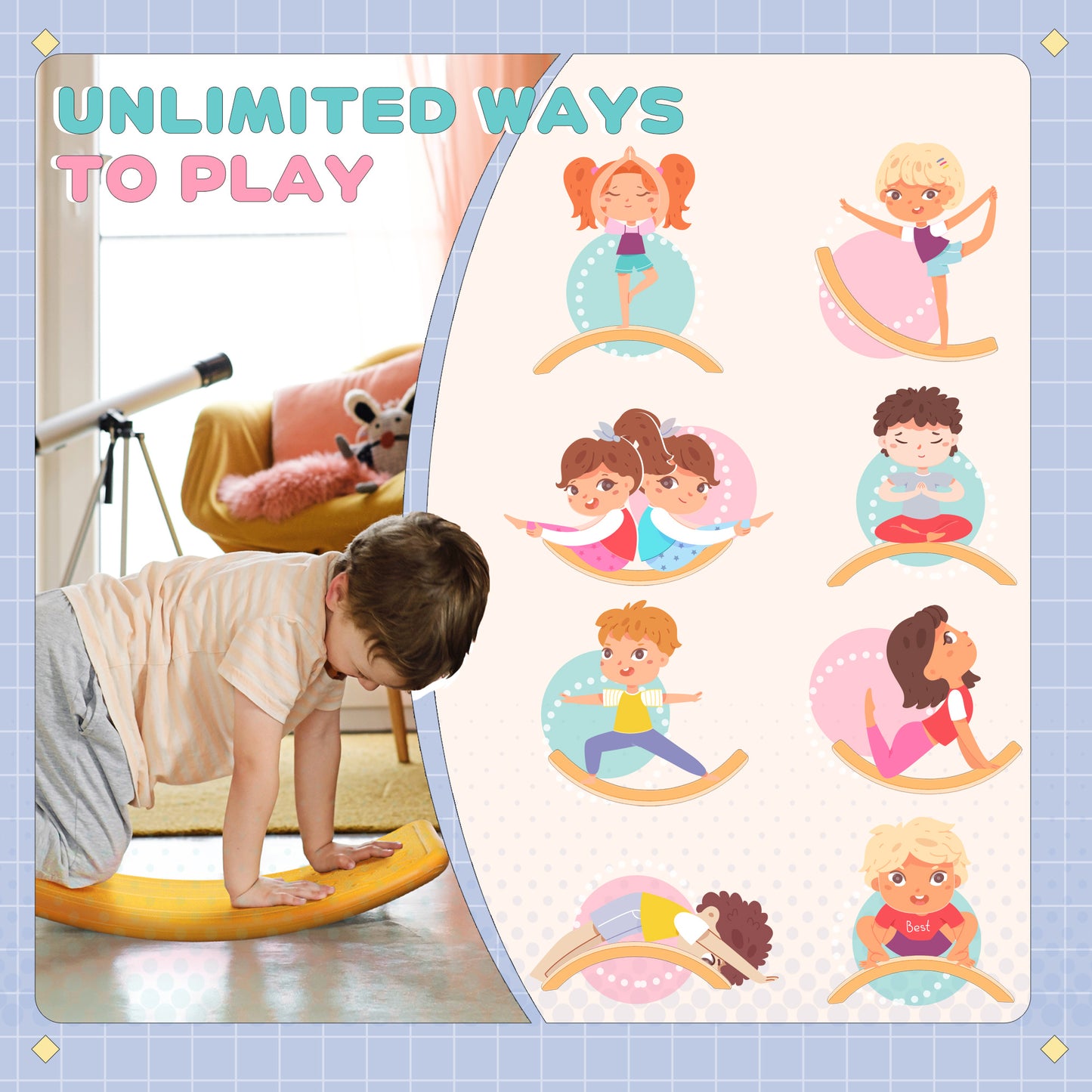 ZONEKIZ Balance Board Kids Wobble Board, Stepping Stone, Montessori Toy for Children, Nursery Toy, for Ages 3-6 Years