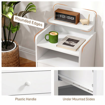 Bedside Cabinet, Bedside Table with Drawer and Shelf for Living Room, White