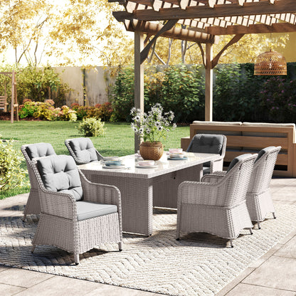 Seven-Piece Rattan Dining Set - Mixed Grey