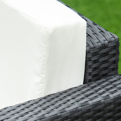 4-Seater Rattan Sofa Set Garden Rattan Furniture Wicker Steel Chair Seat Furniture, Black