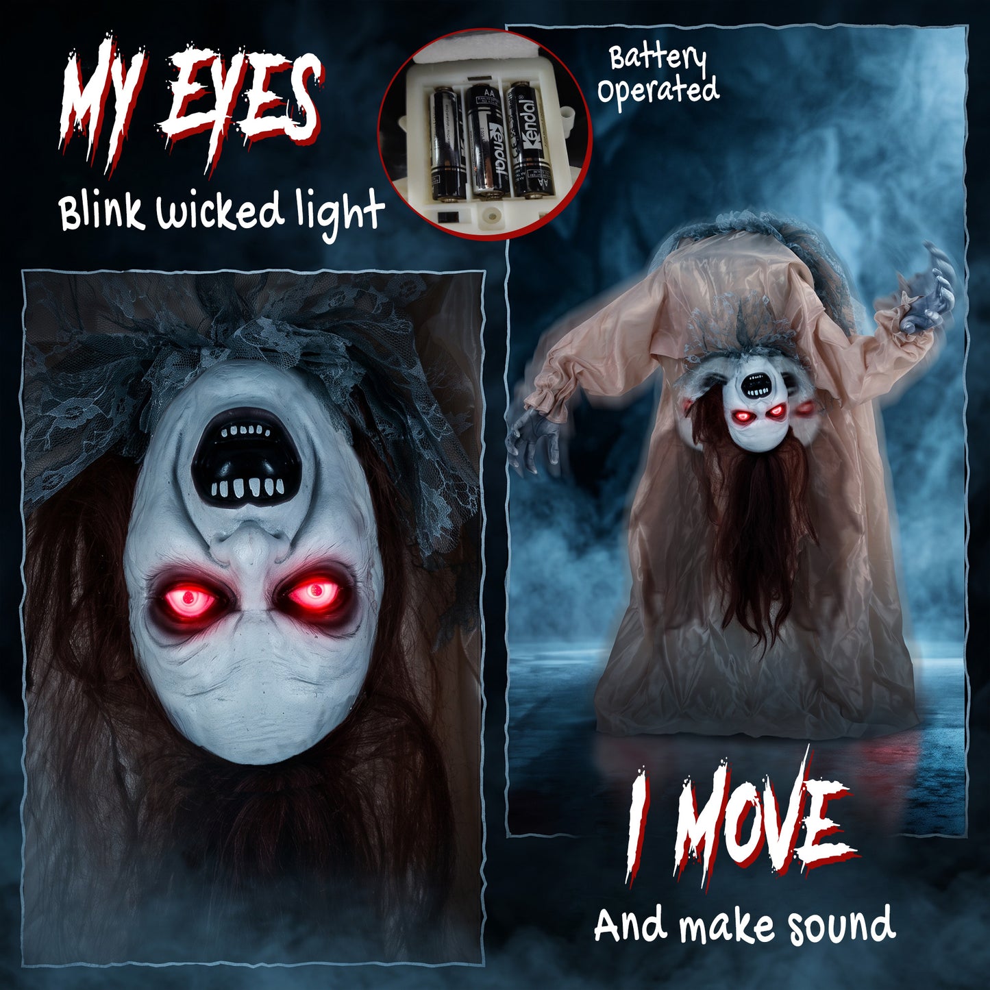 Animated Halloween Ghost, Halloween Animatronics with Creepy Screams, Glowing Eyes, Sound/Touch Activated