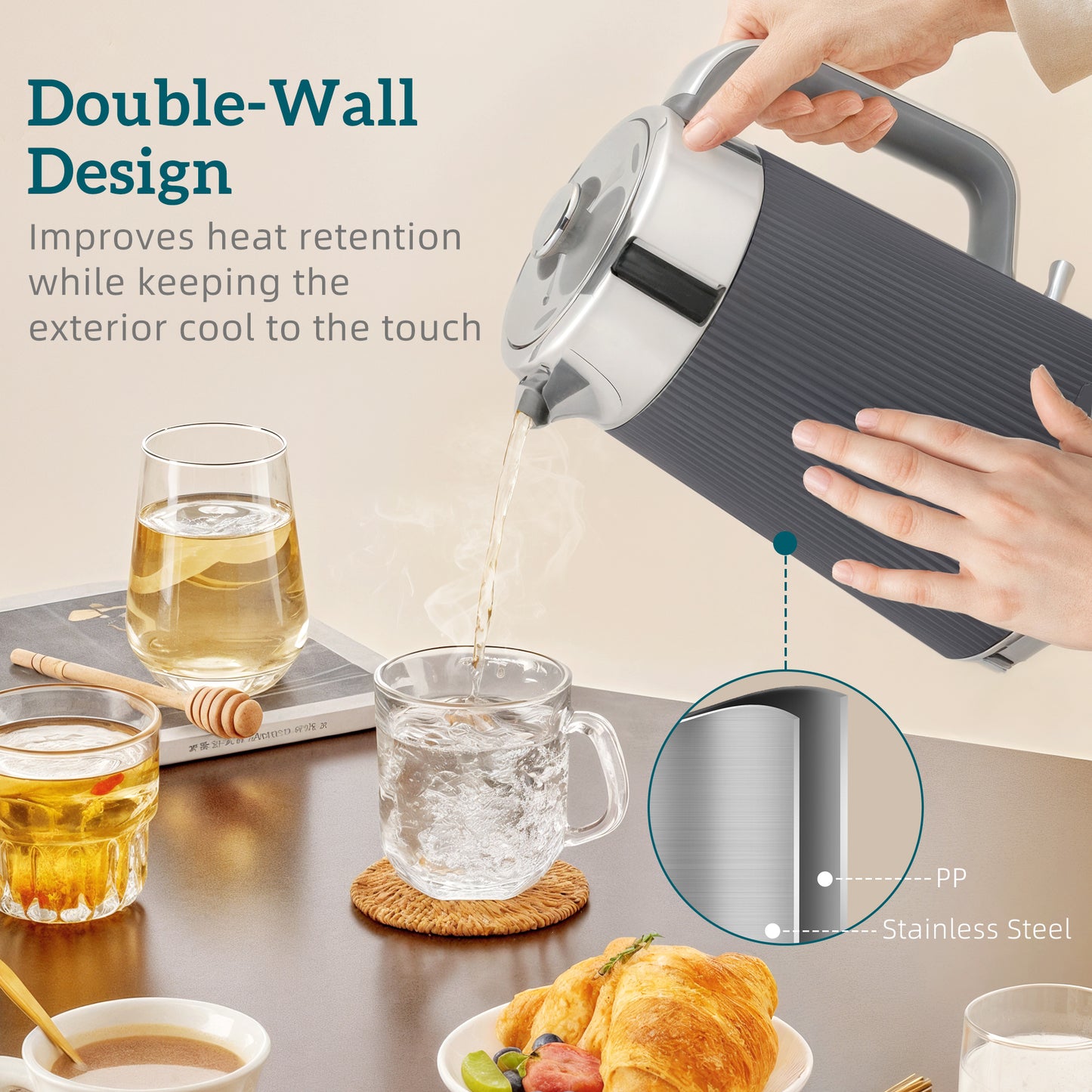 Electric Stainless Steel Kettle and Toaster Set, 3000W 1.7L UK Strix Thermostat Fast Boil Kettle w/ Limescale Filter