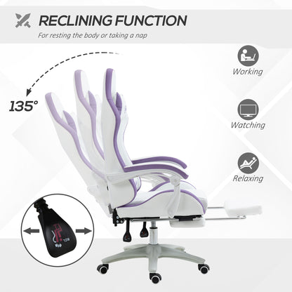 Computer Gaming Chair, PU Leather Office Desk Chair with Footrest, Swivel Wheels, 135° Reclining Back, Lumbar Support
