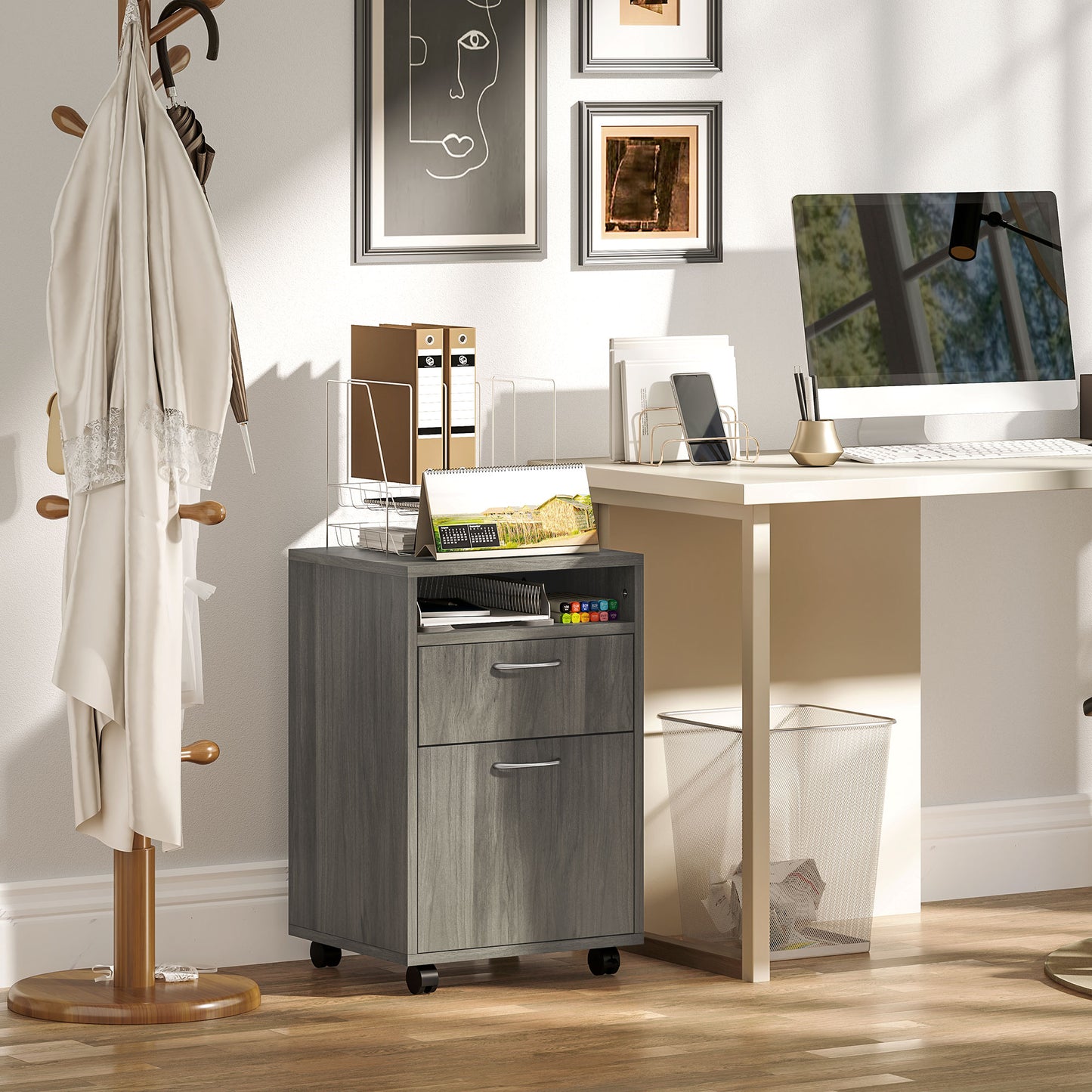 Filing Cabinet, Mobile File Cabinet with 2 Drawers, Office Home Organiser on Wheels for A4, Letter-Size File Folders
