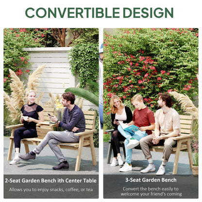 Fir Wood Convertible 2 to 3 Seater Outdoor Garden Bench, Natural Wood Finish