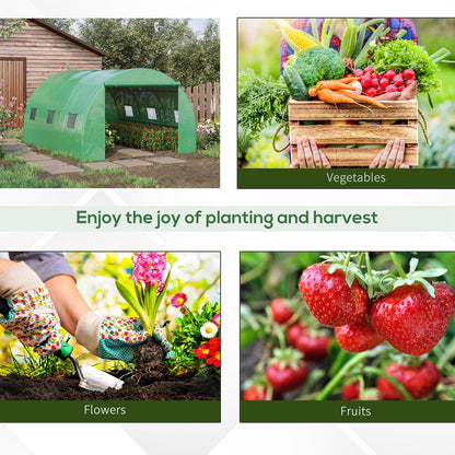 Walk-in Polytunnel Greenhouse, Outdoor Garden Tunnel Greenhouse Tent with Zipped Roll-Up Door and 6 Mesh Windows, 4 x 3M