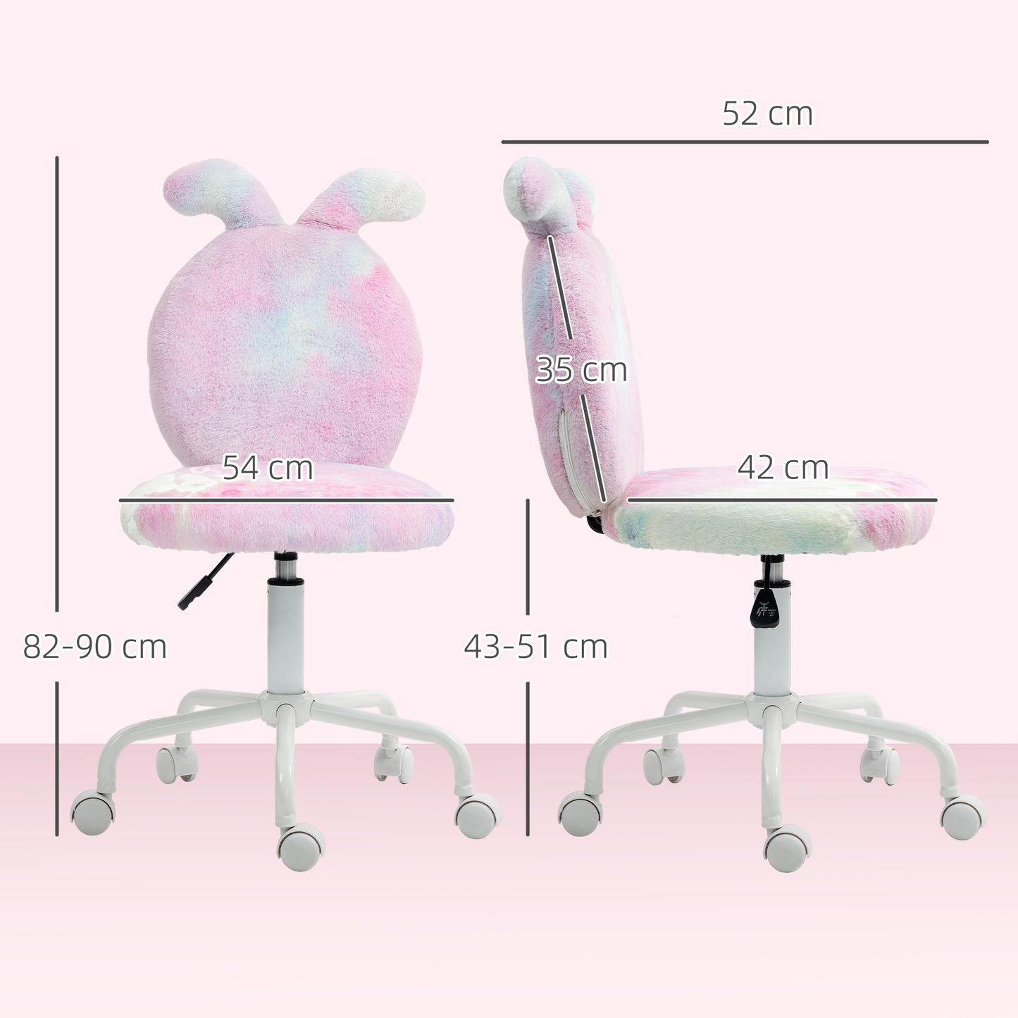 Fuzzy Office Chair with Bunny Ears, Faux Fur Swivel Desk Chair, Armless Makeup Vanity Chair