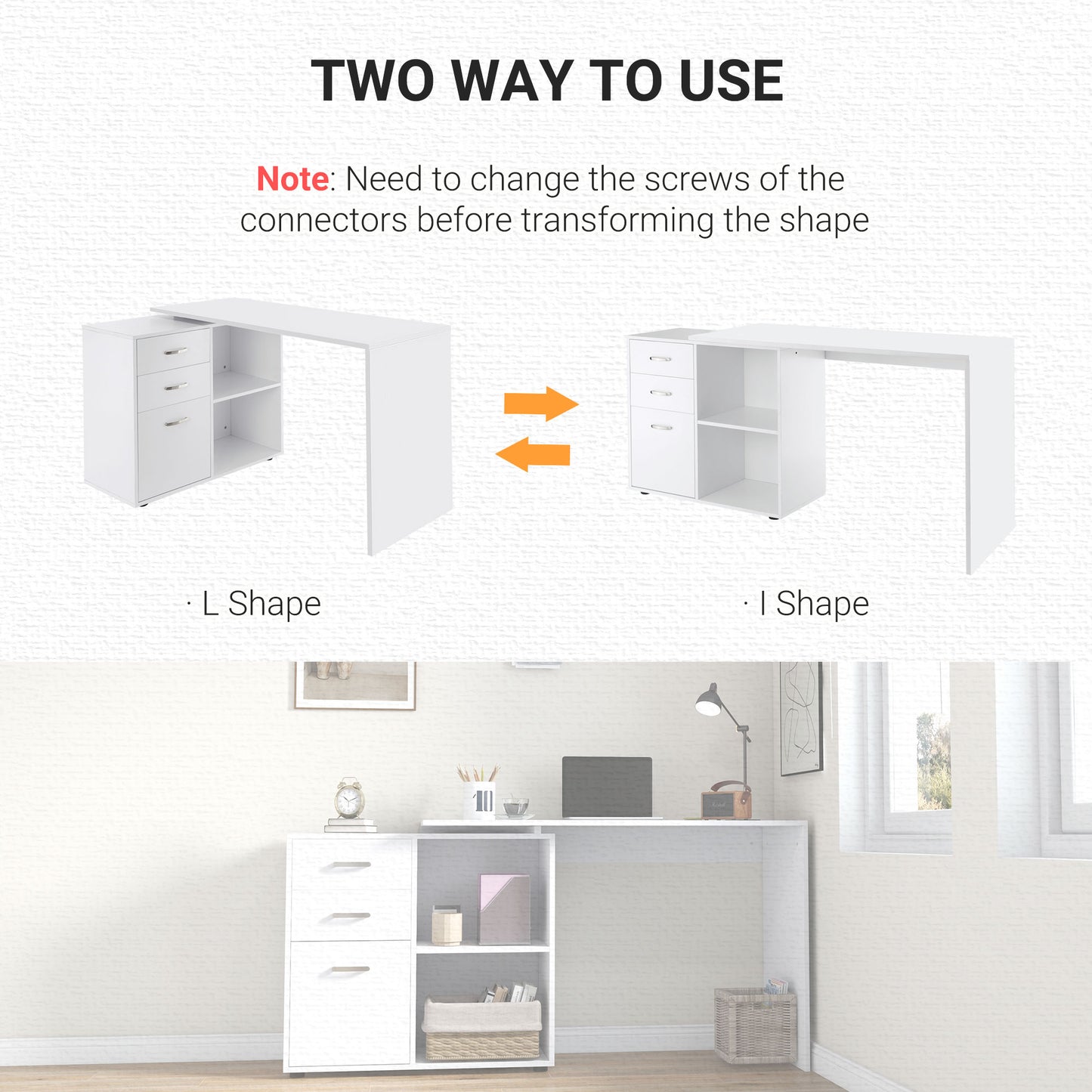 L Shaped Computer Desk, Reversible Home Office Desk with Drawers, File Cabinet and Storage Shelves, Study Table
