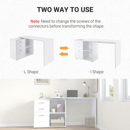 L Shaped Computer Desk, Reversible Home Office Desk with Drawers, File Cabinet and Storage Shelves, Study Table