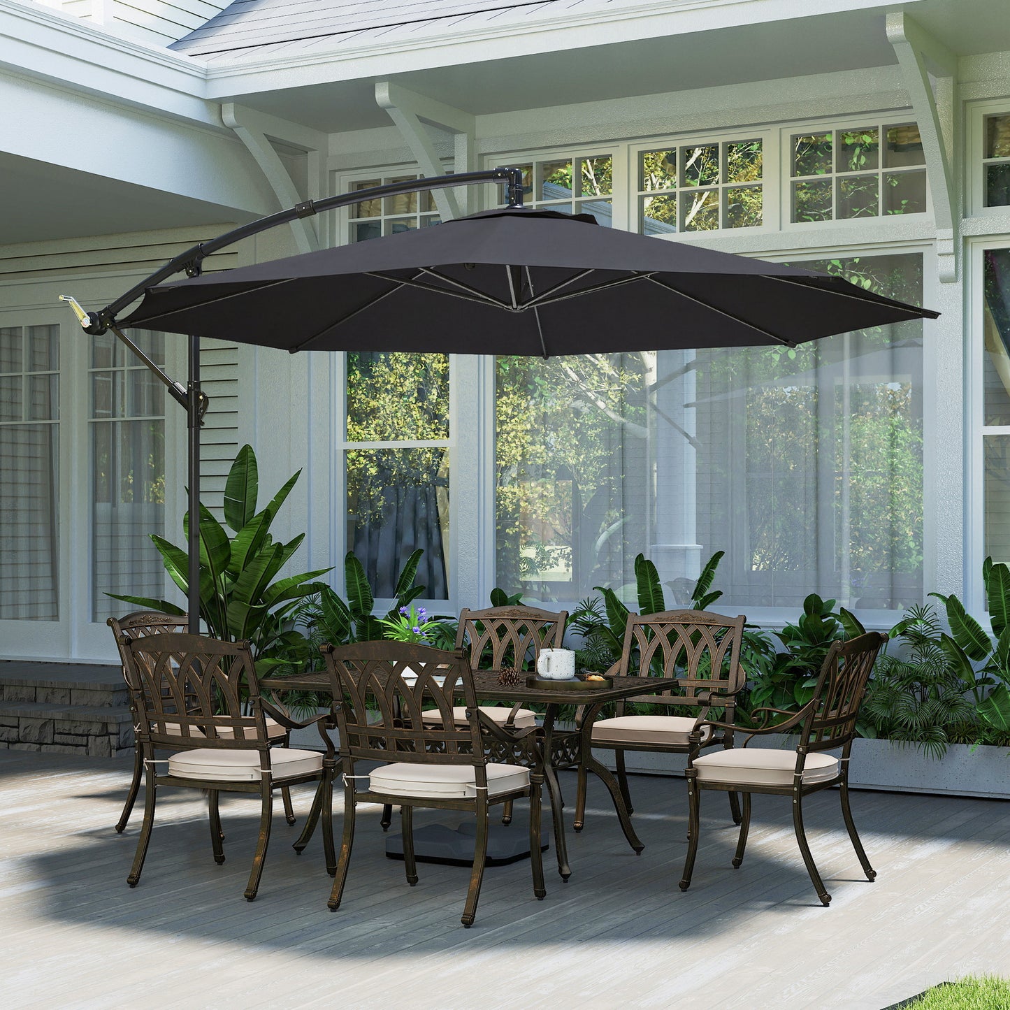 3 m Overhanging Cantilever Parasol, with Cross Base - Black