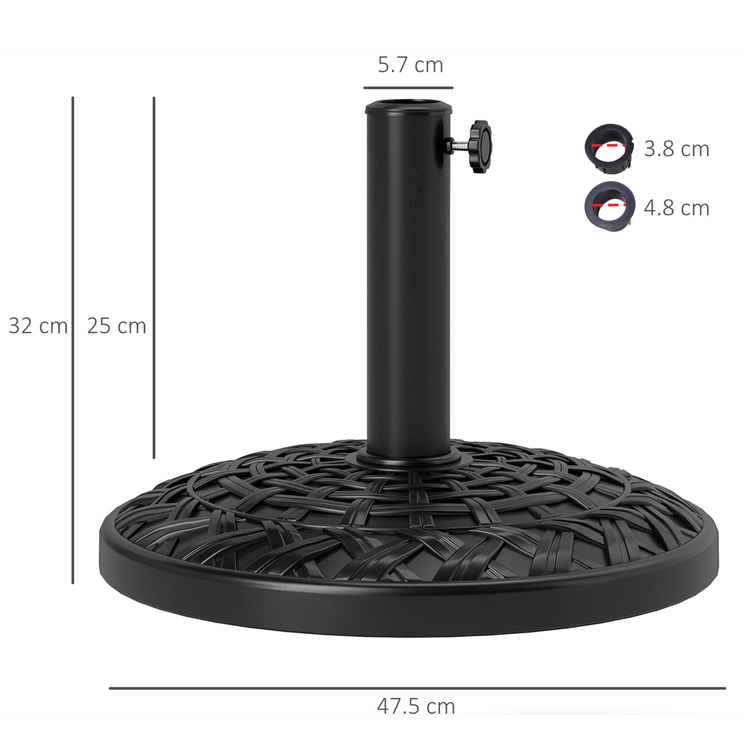 12kg Garden Parasol Base, Round Resin Garden Umbrella Base, Heavy Duty Parasol Stand for 38mm or 48mm Outdoor Umbrella Poles