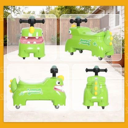 Kids Ride On Car, Dinosaur Foot to Floor Slider with Storage, Toddler Walker with Light, Sounds, Green