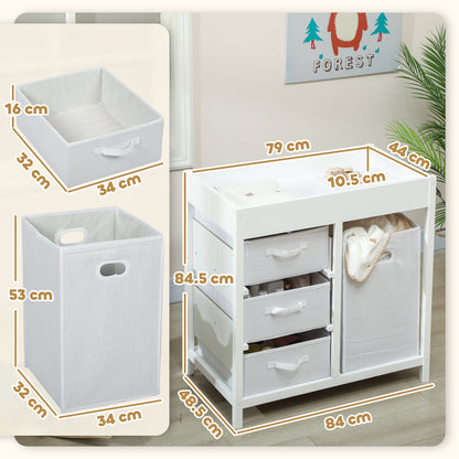 Baby Changing Unit with 4 Storage Drawers, Mat for Bedroom Nursery, 84 x 84.5 cm, White