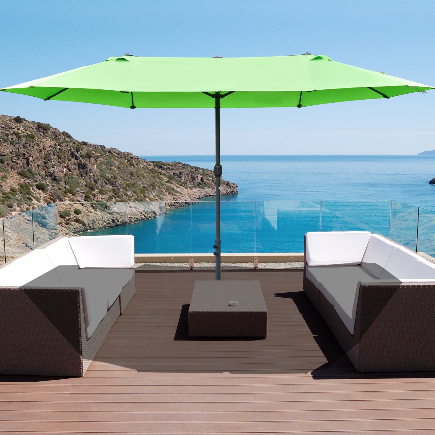 4.6M Sun Umbrella Canopy Double-sided Crank Sun Shade w/ Cross Base Green