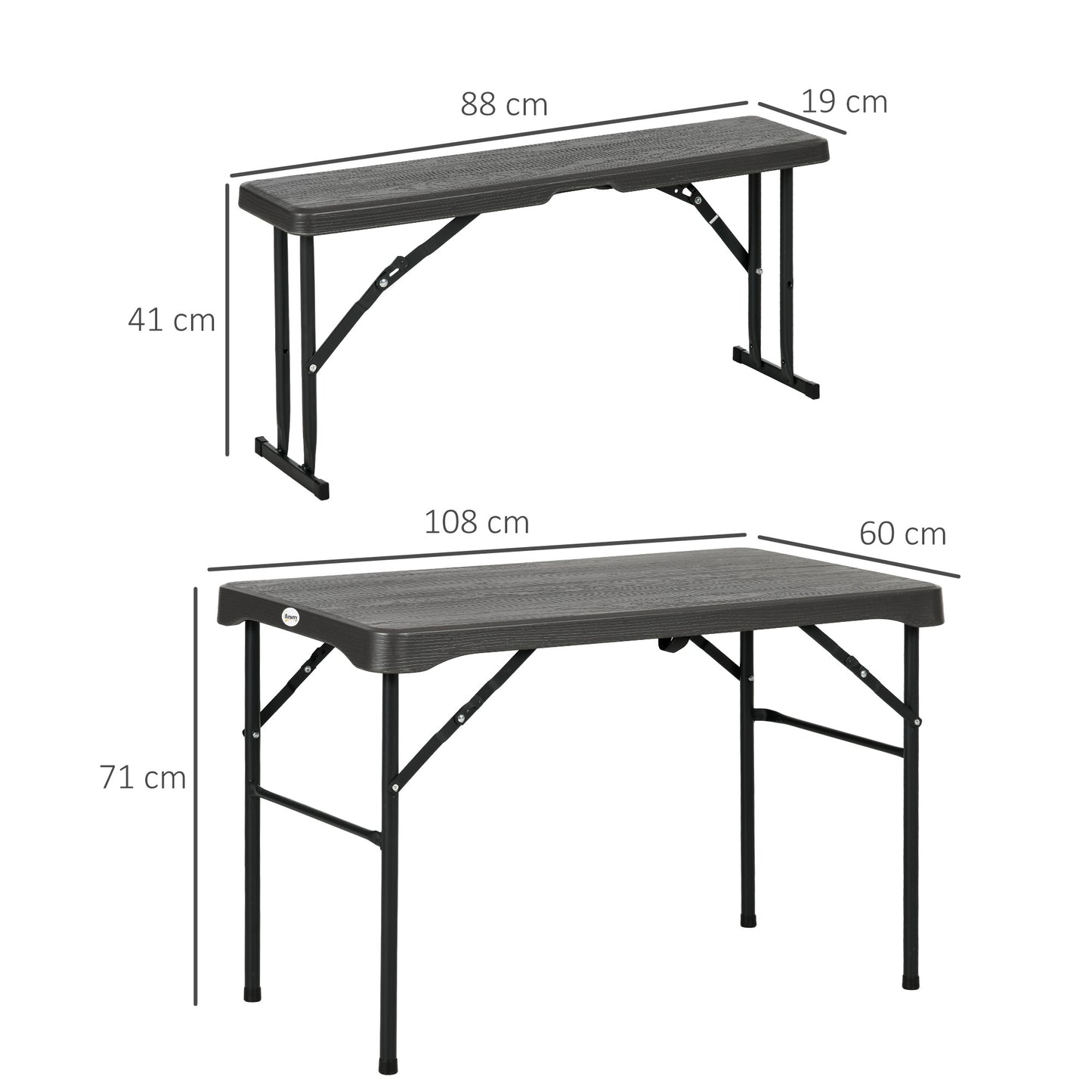 Folding Picnic Table with 2 Benches, 3-Piece Portable Garden Furniture Set for 4, Dining Table Set with Plastic Top