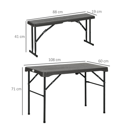 Folding Picnic Table with 2 Benches, 3-Piece Portable Garden Furniture Set for 4, Dining Table Set with Plastic Top