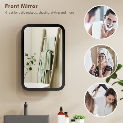 Bathroom Wall Cabinet with Tempered Mirror Metal Bathroom Mirror Cabinet with 3 Shelves Black