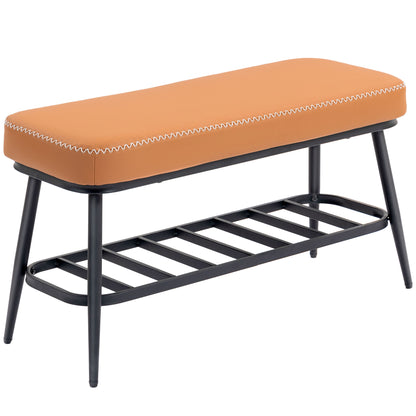 PU Leather Shoe Storage Bench - Brown