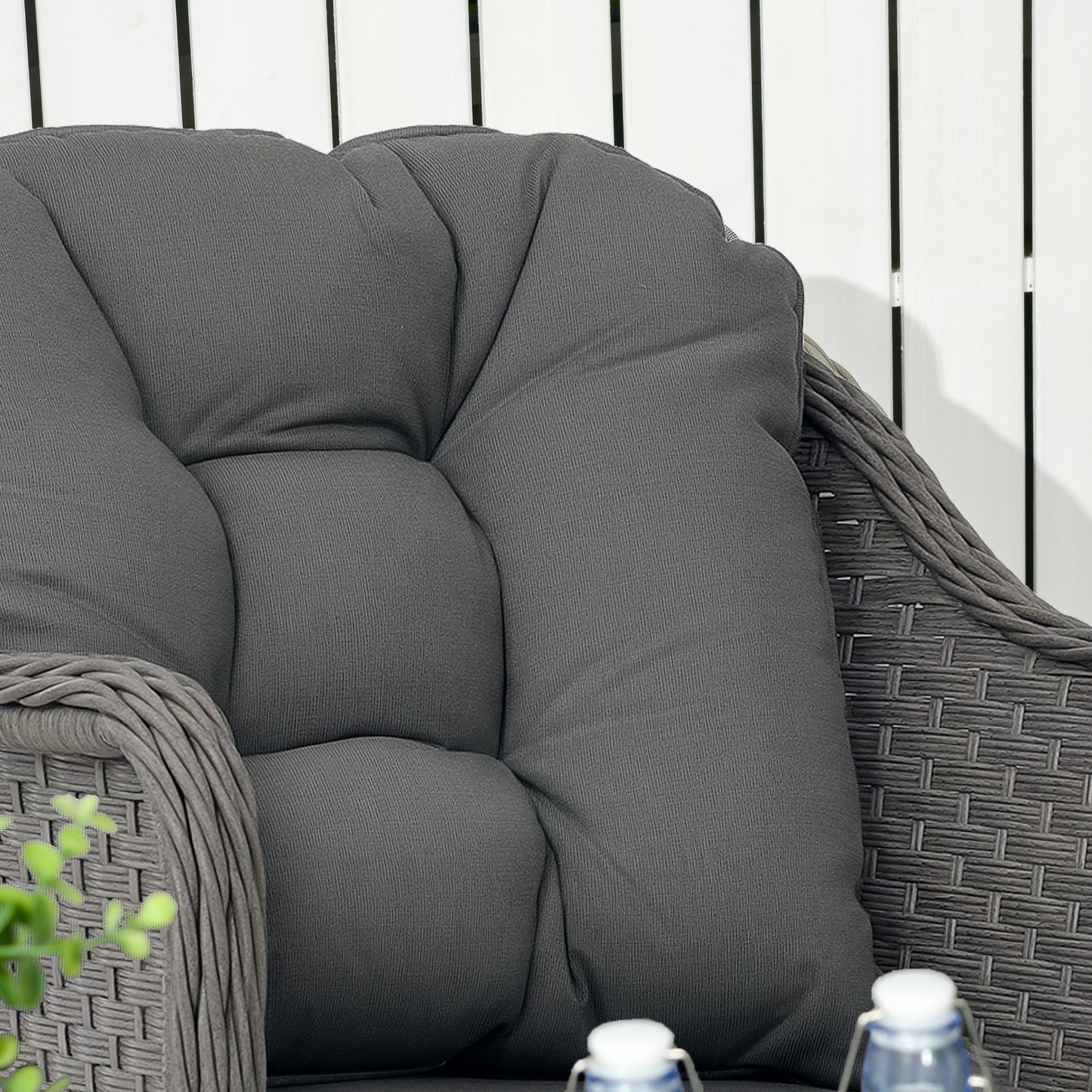 Four-Piece Rattan Set, with Glass-Top Table - Light Grey