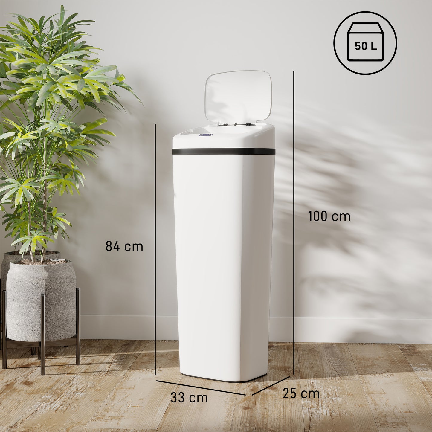 50L Stainless Steel Sensor Bin - White
