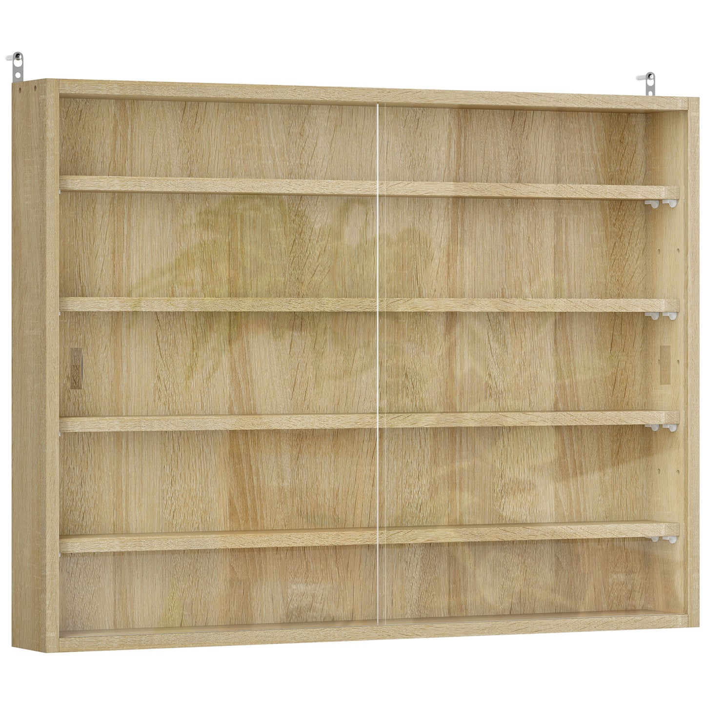 5-Tier Wall Display Shelf Unit Cabinet w/ 4 Adjustable Shelves Glass Doors Home Office Ornaments 60x80cm Oak