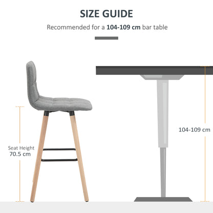 Breakfast Bar Stool Set of 2 Armless Button-Tufted Counter Height Bar Chairs with Wood Legs & Footrest, Grey