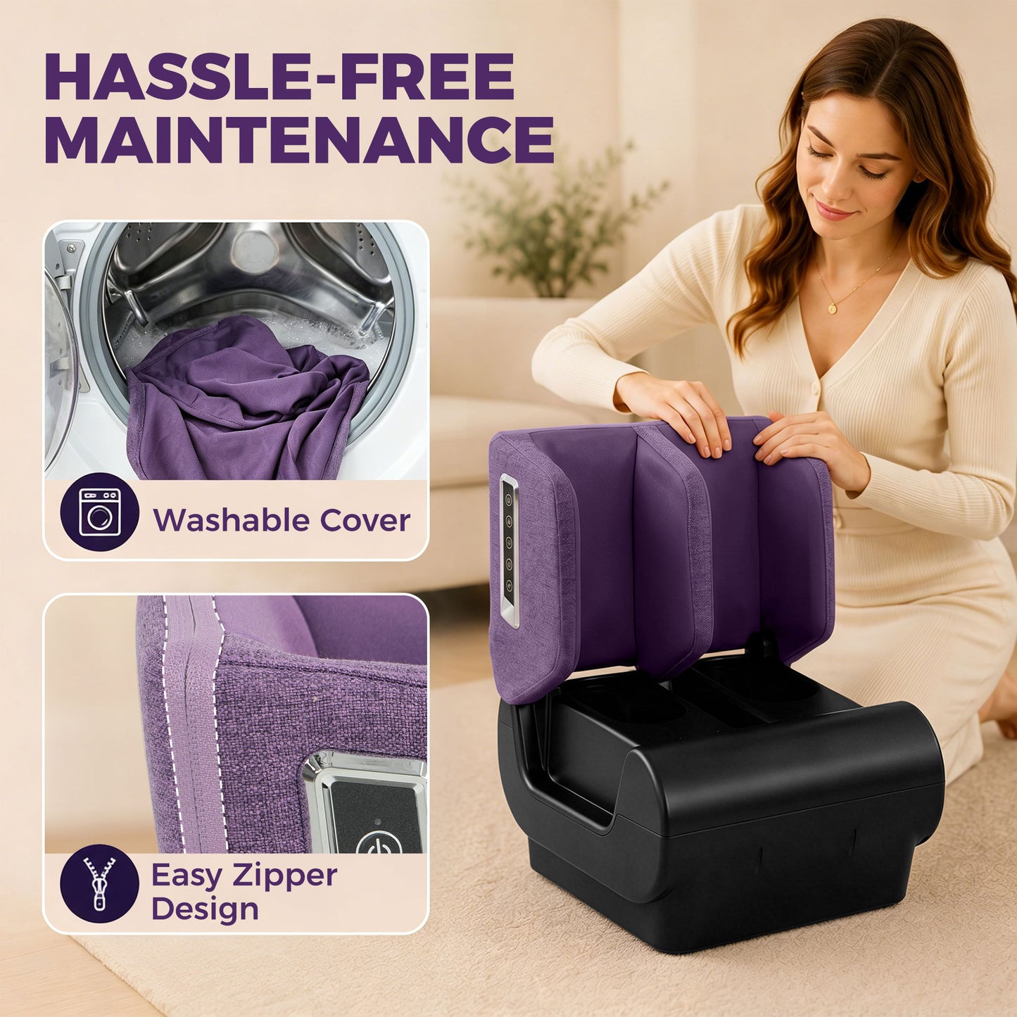 2 in 1 Foot and Calf Massager with Heat, Air Compression, Timer, 3 Modes & Intensities, Purple and Black